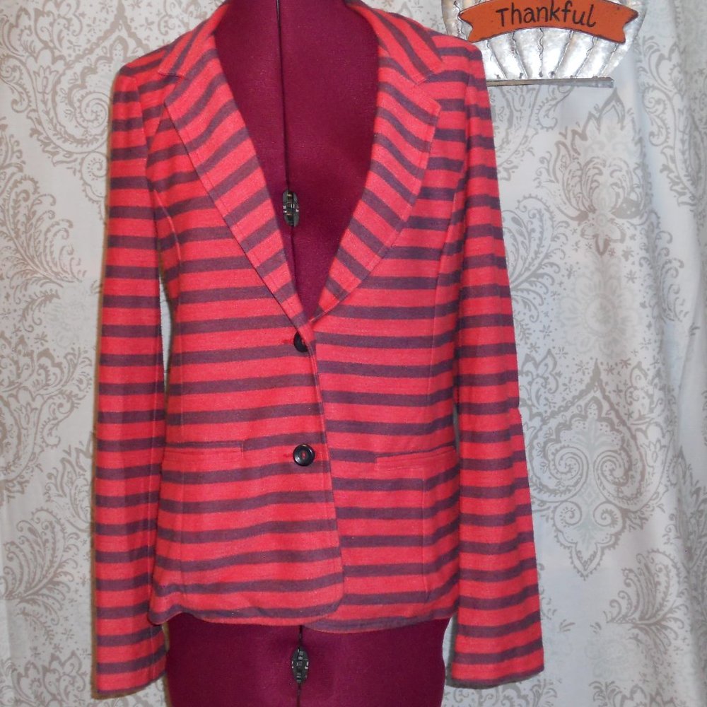 Splendid M Red/Blue Striped L/S Jacket Blazer